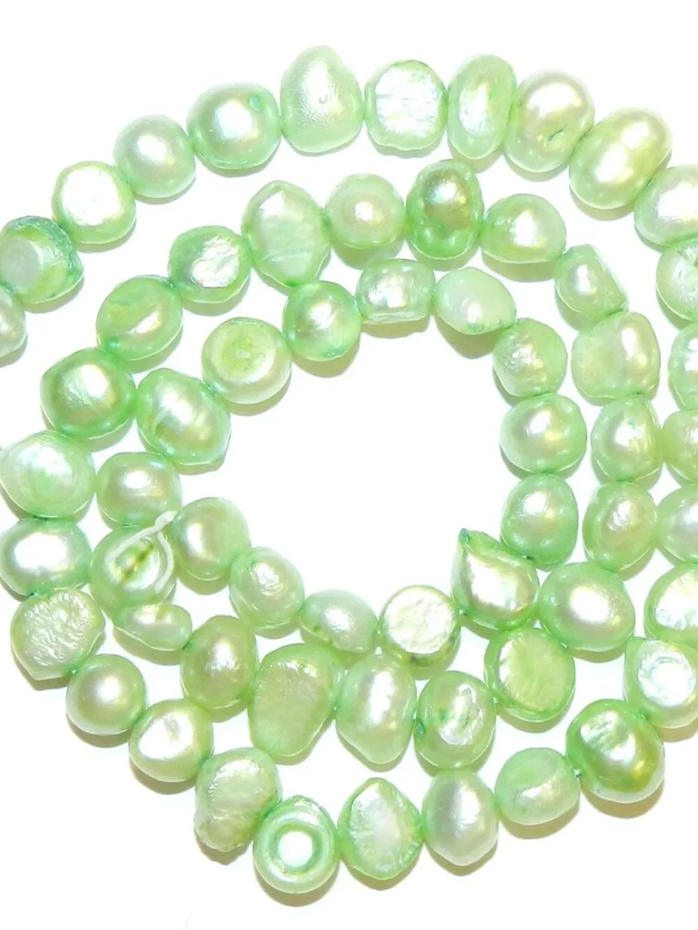 Light Green 5mm - 7mm Flat-Side Potato Cultured Freshwater Pearl Beads 15
